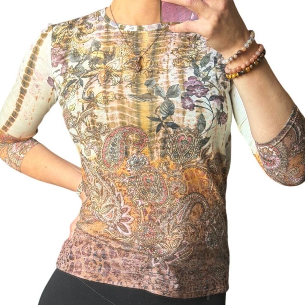 Embellished Paisley Boho Y2K Grunge Tee – Rhinestone Western Top